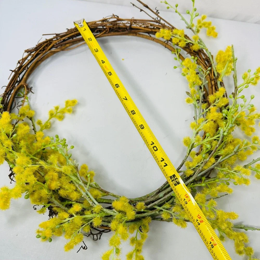 Yellow Mimosa Grapevine Wreath Spring Floral Farmhouse Door Decor 15 Inch